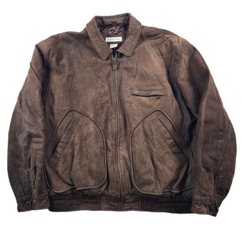 Vintage Banana Republic Suede Leather Bomber Jacket Men Large 46 Brown Insulated